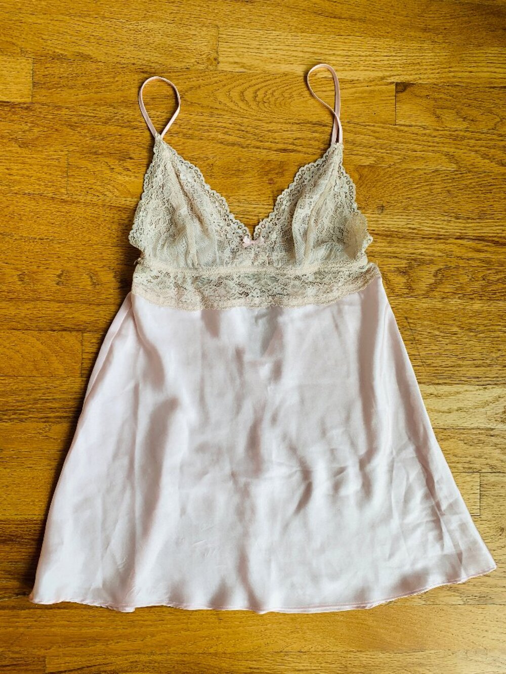 NWOT Small Satin & Lace BabyDoll, Pink / Cream